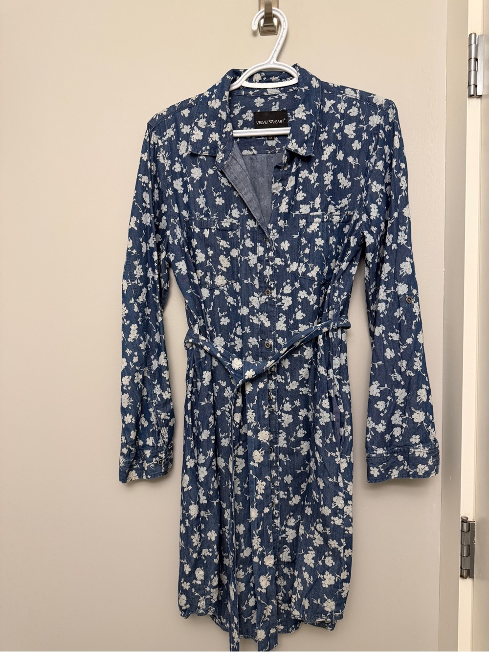 Blue and White Floral Button-Front Dress